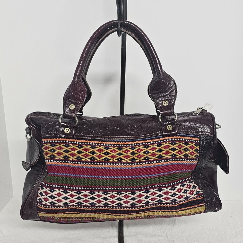 Aigner Brown Tapestry Leather Southwestern Handbag Boho Distressed Retro - Picture 3 of 11